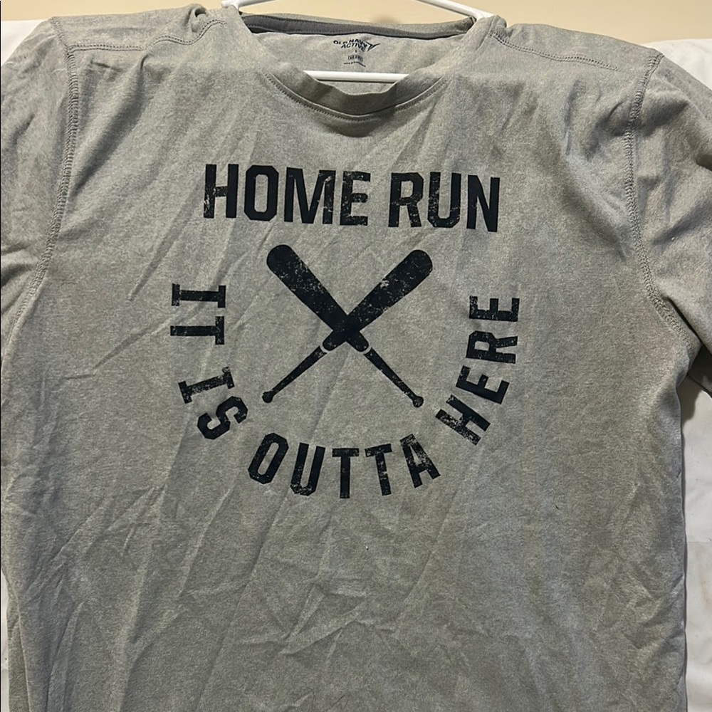 Gray Graphic Tee with Baseball Print